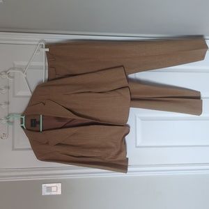 LOUBEN Wool Pants Blazer Suit Set, Brown, Metal Tread Strip Fabric, Size 10